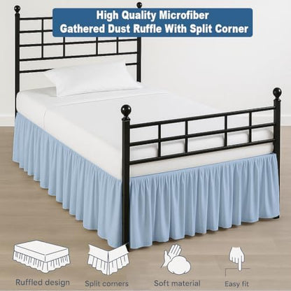 Ruffled Bed Skirt Split Corners with Platform, Tailored Fit Hotel Quality Wrinkle Free Ultra-Soft Microfiber Dust Ruffle, Upto 16 Inch Drop, Twin, Sky Blue