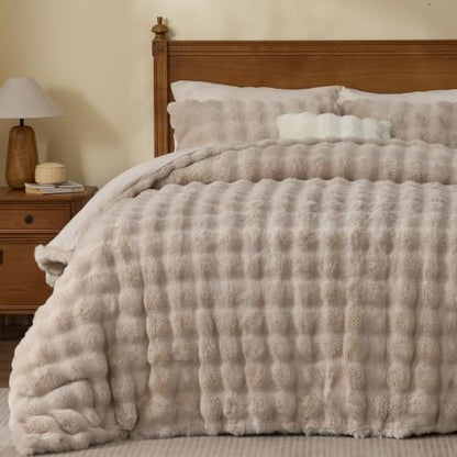 BEDELITE Faux Fur Comforter Set Twin,Thick Winter Comforter,Khaki