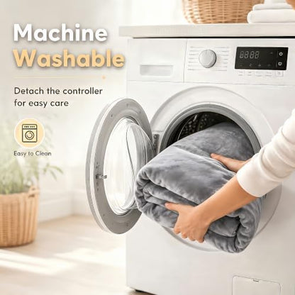 Electric Heated Blanket 62"x84" Twin Size, Light Grey