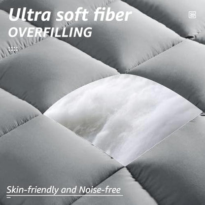 HYLEORY All Season King Size Bed Comforter - Cooling Down Alternative Quilted Duvet Insert with Corner Tabs - Winter Warm - Machine Washable - Light Grey