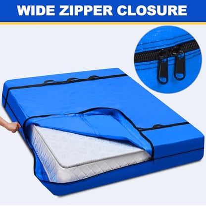 TICONN Mattress Bags for Moving, Heavy Duty Full Mattress Cover Storage Bag with Full-Around Handle and Adjustable Buckles (Blue, Full) (Pack of 8)