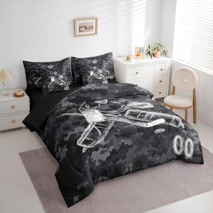 Erosebridal Ice Hockey Bedding Twin - Winter Event Ball Games Comforter Sets with Sheets, Sports Game Lovers Bed-in-A-Bag Teen Kids Hockey Decor for Boys Bedroom (Camo Black)