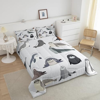 Feelyou Kids Cartoon Seal Comforter Set Full Size for Boys Girls Teens