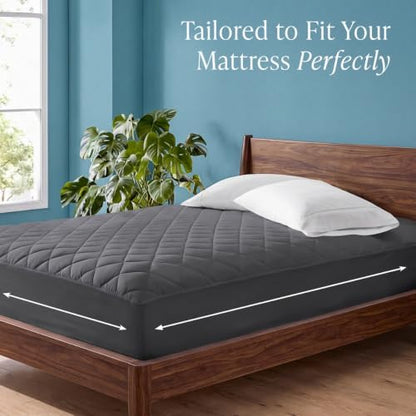 Bare Home Quilted Fitted Mattress Pad (Queen, Grey)