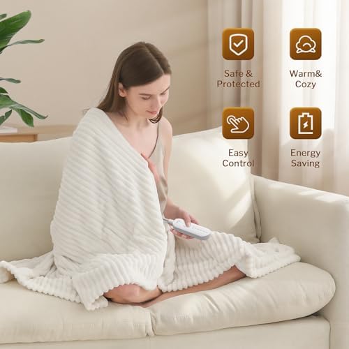 Reaks Heated Throw Blanket, 5 Heat Levels, 3 Hours Auto-Off, 50"x60", White