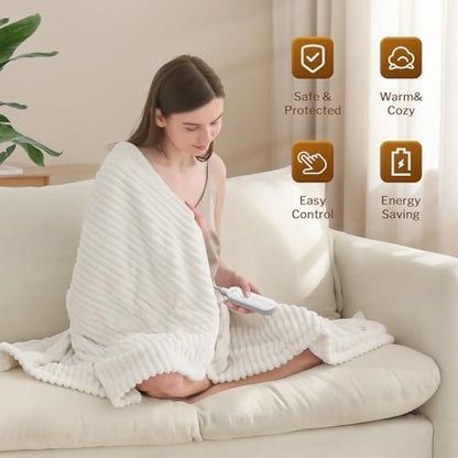 Reaks Heated Throw Blanket, 5 Heat Levels, 3 Hours Auto-Off, 50"x60", White