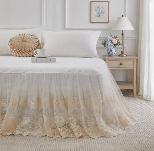 Brandream Cream Lace Bed Skirt Full 18-Inch Drop Romantic Bedding