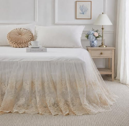 Brandream Cream Lace Bed Skirt Full 18-Inch Drop Romantic Bedding