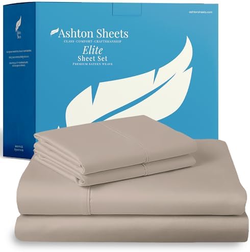100% Egyptian Cotton Sheets Full Size - 800 Series Elite Collection Deep Pocket Sheet Set, Silky Soft Cooling Sateen Weave Luxury Hotel Sheet (4 PC, Taupe), Fits Mattress Upto 18"