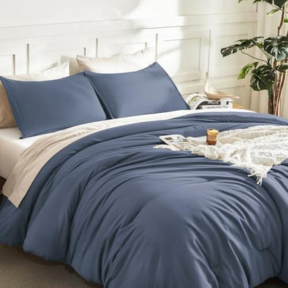 Litanika Slate Blue Oversized King Comforter Set, 3 Pcs Lightweight Bedding