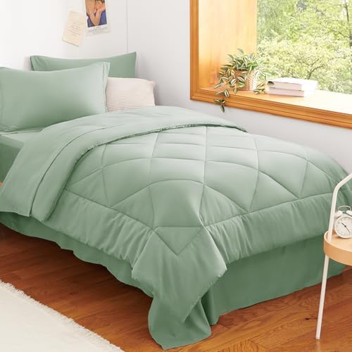 CozyLux Twin XL Comforter Set 68"x88" Sage Green - 5 Piece Bed in a Bag