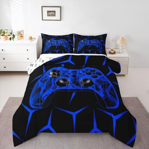 Feelyou Gamer Bedding Set Gamepad Comforter Set for Kids Boys Girls Teens Room Decor Gaming Gifts Comforter King Size Game Controller Blue Duvet Set 3Pcs