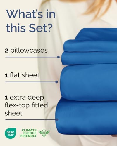 Flex Top Split Head King Sheet Set - 4 Piece Extra Deep Sheets - Royal Blue