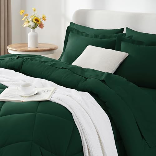 CozyLux California King Comforter Set 104"x96", 7 Piece, Emerald Green