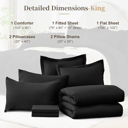 King Comforter Set 7 Piece with Lightweight Comforter, Blue