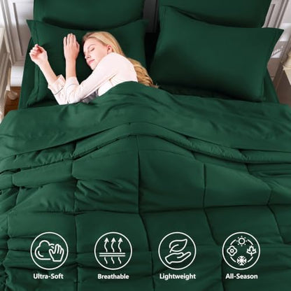 CozyLux Oversized King Comforter Set, 7-Piece Bed in a Bag, Emerald Green