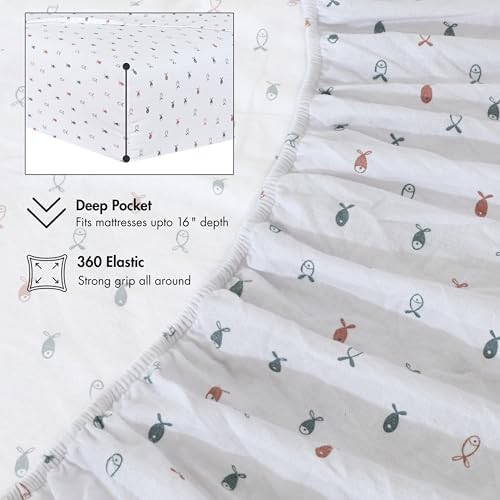 RUVANTI Flannel Sheets Set King Size,Little Swimmers