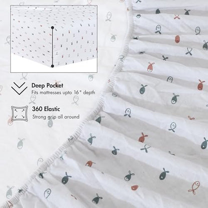 RUVANTI Flannel Sheets Set King Size,Little Swimmers
