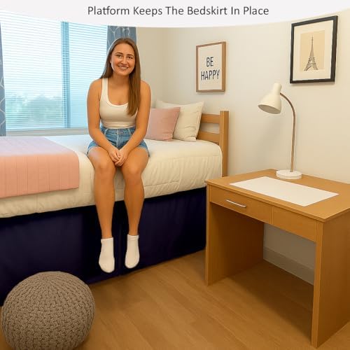 eBeddy Linens Split Corner Dorm Bed Skirt Twin XL – 36 Inch Drop, 100% Microfiber, Extra Long Bed Skirt for College Dorm, Platform Style, Navy Blue Solid, Hidden Storage Solution, Easy Fit
