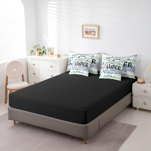 Erosebridal Kids Camping 7 Piece Comforter Set Twin,Rustic Farmhouse Old Barn Door Bed in a Bag with Flat Sheet and Fitted Sheet,Woodland Camper Car Vintage Bedding Set with Pillowcase and Case