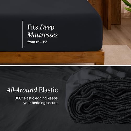 Bare Home 100% Organic Cotton Jersey Sheet Set, Ultra Soft, 100% Cotton - Sheet Set & Pillowcase - Deep Pocket Bed Sheets (Twin, Black)
