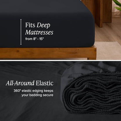 Bare Home 100% Organic Cotton Jersey Sheet Set, Ultra Soft, 100% Cotton - Sheet Set & Pillowcase - Deep Pocket Bed Sheets (Twin, Black)