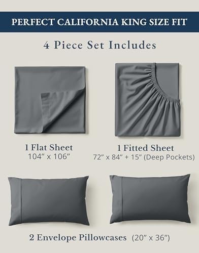 LANE LINEN California King Sheet Set 100% Organic Cotton Cooling - Charcoal