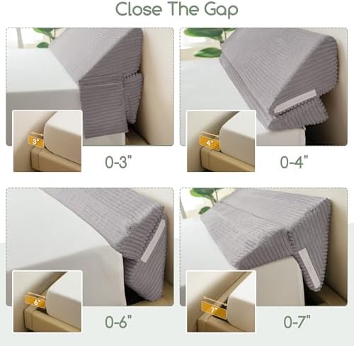 HIGOGOGO Twin Size Wedge Pillow for Headboard Gap - Multi Functional Mattress Wedge Bed Gap Filler Close The Gap (0-7") Between Your Mattress and Headboard or Wall (Light Grey 39"x11"x9")