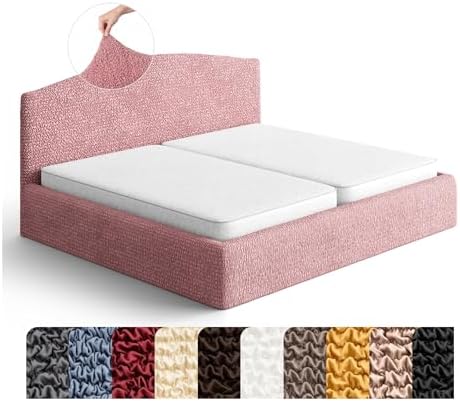 PAULATO BY GA.I.CO. Stretch Headboard and Frame Slipcover – Soft Bi-Elastic 1-Piece Bedframe Cover – Furniture Protector Machine Washable – Coral Pink (King 75"-83" Wide)