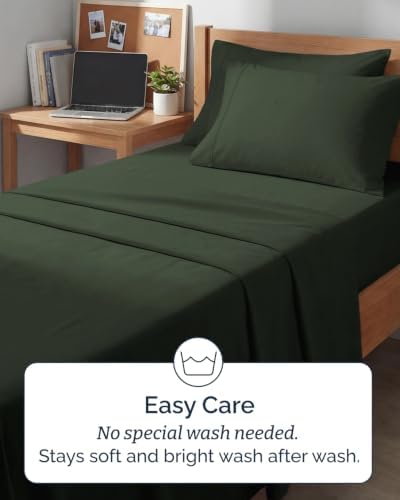 Twin XL 4 Piece Sheet Set - College Dorm Room Essentials - Forest Green