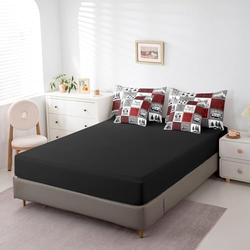 Erosebridal Camper Twin Bed in A Bag 7 Piece Rv Camping Comforter Set Rustic Buffalo Plaid Bedding Comforter Sets Camper Decor for Travel Trailers Bunk Country Camping Bed Set Red Black Grey