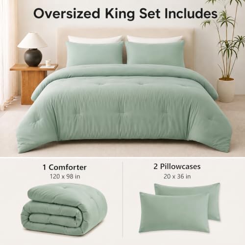 CozyLux Oversized King Comforter Set, 3 Pieces Sage Green Quilted Bedding