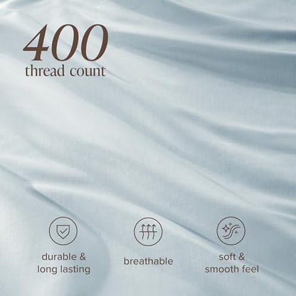 Bare Home 100% Organic Cotton Sateen Duvet Cover Set (Queen, Winter Blue)