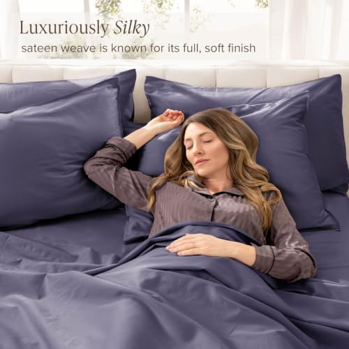 Bare Home 100% Organic Cotton Sateen Sheet Set (Queen, Dusty Purple)