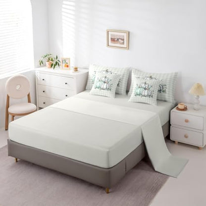Erosebridal Thanksgiving Day 7 Piece Bedding Set King Fall Pumpkins Comforter Set with Sheets Autum Leaves Bed in a Bag Polka Dots Natural Bed Sets Comforter