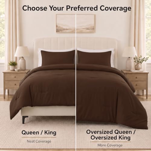CozyLux Oversized Queen Comforter Set, 3 Pieces Brown Quilted Bedding