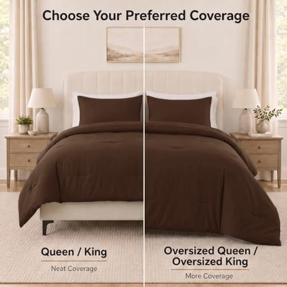 CozyLux Oversized Queen Comforter Set, 3 Pieces Brown Quilted Bedding