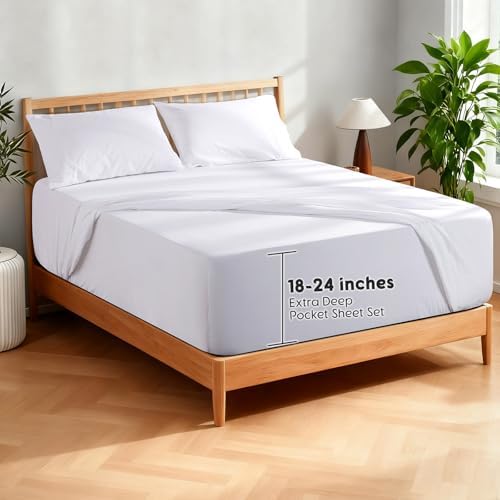SONORO KATE 100% French Linen King Size Sheets Set,Extra Deep Pocket,4PC