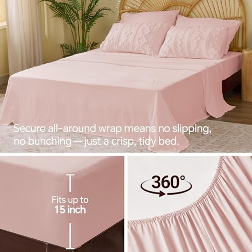 BEDELITE Queen Comforter Set 7 Pieces,Boho Bed in a Bag,Pink