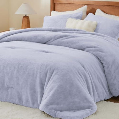 BEDELITE Faux Fur Queen Comforter Set Lavender,Warm Comforter for Winter