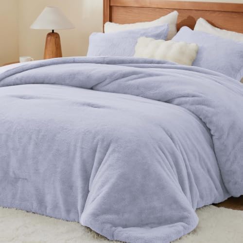 BEDELITE Faux Fur Twin Comforter Set Lavender,Warm Comforter for Winter
