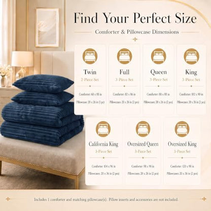 CozyLux Fleece Full Size Comforter Sets, 3 Piece Warm Mineral Blue Bedding