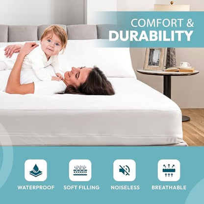 PlushDeluxe California King Premium Mattress Encasement - Zippered Waterproof, Bedbug Proof Design, 6-Sided Protection - Hypoallergenic Cotton Terry Fabric 12-15" Depth