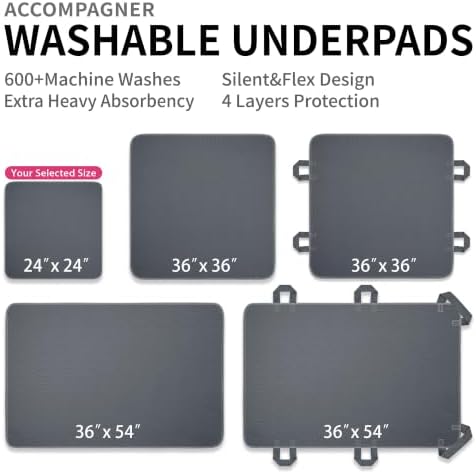 Accompagner Incontinence Bed Pads Washable Waterproof, Ultra-Absorbent Reusable Underpads for Diaper Changing, Nursing, Bedridden, Adults, Seniors, Kids and Dogs (Dark Gray, 24"x24"(Pack of 6))
