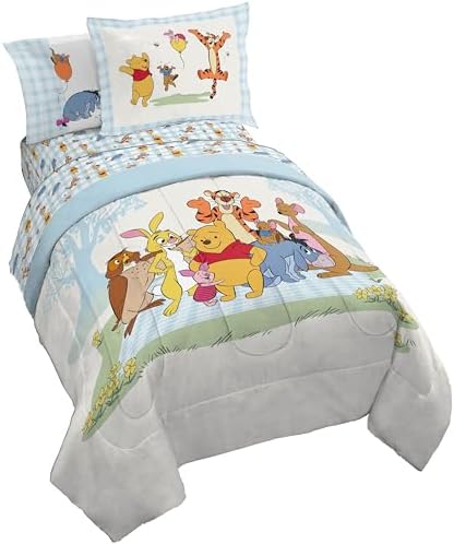 Disney Winnie The Pooh Twin Comforter Set 5 Piece Kids Bedding, White
