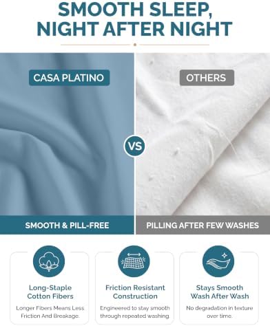 Casa Platino Sheet Set Split King Size – 100% Cotton Bed Sheets Split King with 4 Pillowcases, Ultra Soft & Cozy, with 15" Deep Pocket Fitted Sheet, Perfect Everyday Sheets – Blue Heaven