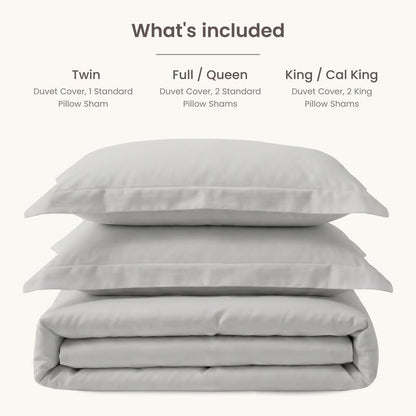 BIOWEAVES 100% Organic Cotton Full/Queen Duvet Cover Set, 3-Piece, 300 Thread Count Sateen Weave GOTS Certified Comforter Cover with Buttoned Closure and 2 Pillow Shams – Silver, 90x90 inches