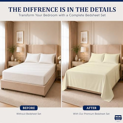 Cottingon 4 PC Olympic Queen Sheets, 15" Deep, Egyptian Cotton, Beige