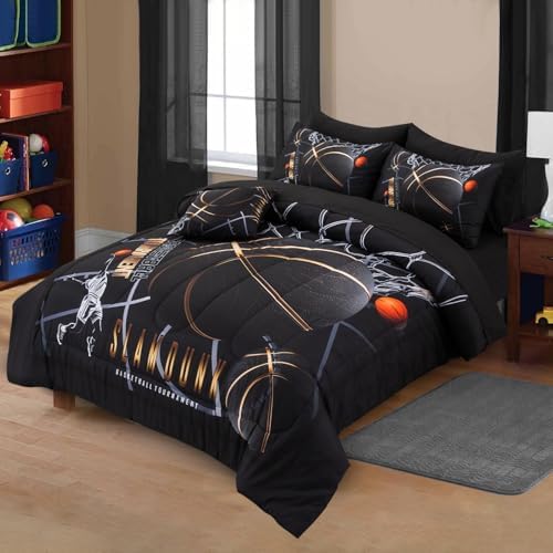 A Nice Night Basketball Comforter Set Full 6pc Bedding for Kids Teen Boy