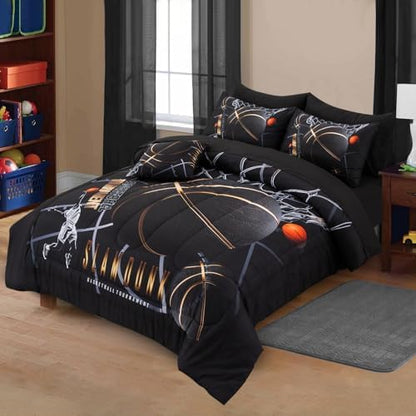 A Nice Night Basketball Bedding Twin 6pc Comforter Sets for Kids Teen Boy